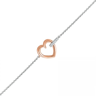 0.04 CT. T.W. Diamond Heart Anklet in Sterling Silver and 10K Rose Gold – 10"