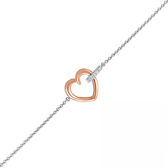 0.04 CT. T.W. Diamond Heart Anklet in Sterling Silver and 10K Rose Gold – 10"