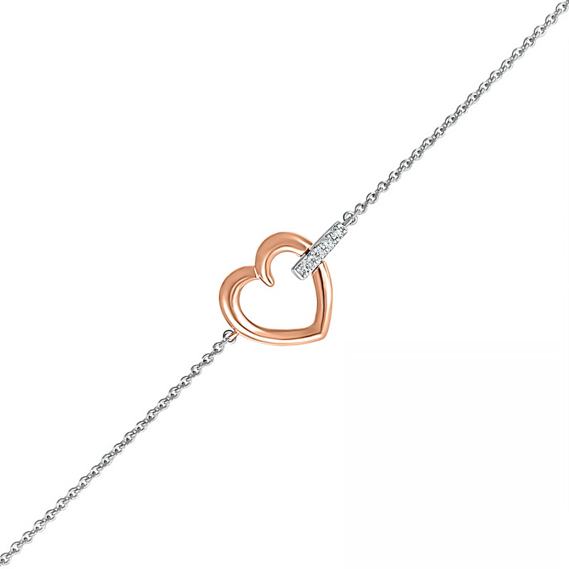 0.04 CT. T.W. Diamond Heart Anklet in Sterling Silver and 10K Rose Gold – 10"|Peoples Jewellers