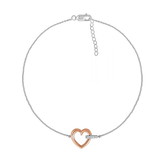 0.04 CT. T.W. Diamond Heart Anklet in Sterling Silver and 10K Rose Gold – 10"