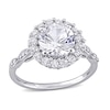 8.0mm White Lab-Created Sapphire and 0.05 CT. T.W. Diamond Frame Art Deco Engagement Ring in 10K White Gold