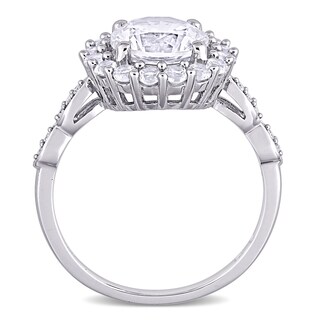 8.0mm White Lab-Created Sapphire and 0.05 CT. T.W. Diamond Frame Art Deco Engagement Ring in 10K White Gold