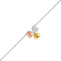 Diamond Accent Triple Heart Anklet in Sterling Silver and 10K Two-Tone Gold – 10&quot;