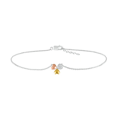 Diamond Accent Triple Heart Anklet in Sterling Silver and 10K Two-Tone Gold – 10"