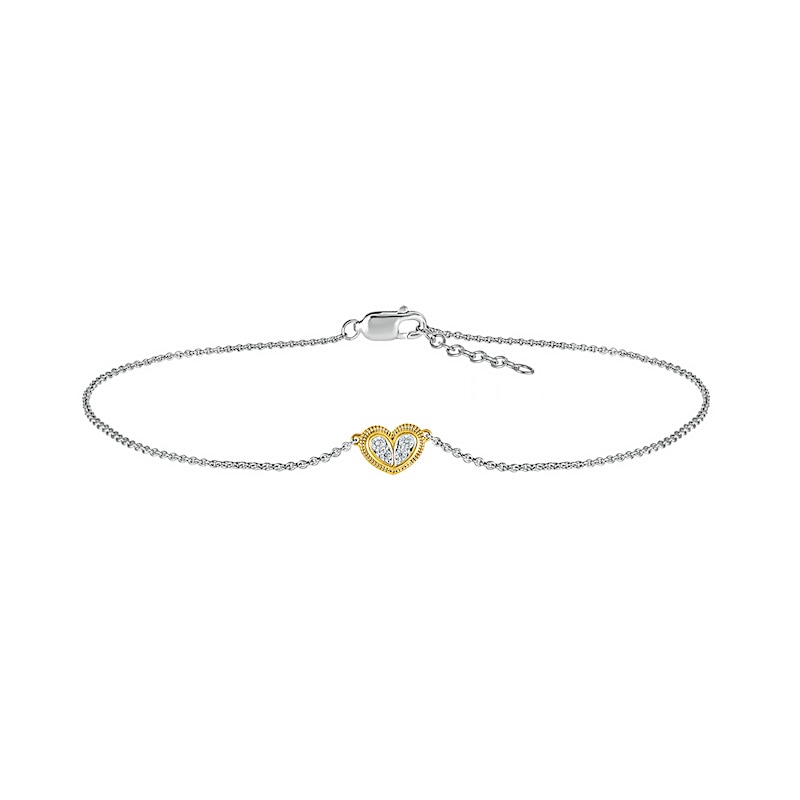 0.065 CT. T.W. Diamond Heart Anklet in Sterling Silver and 10K Gold – 10"