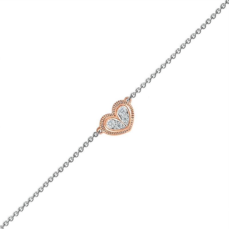 0.065 CT. T.W. Diamond Heart Anklet in Sterling Silver and 10K Rose Gold – 10"