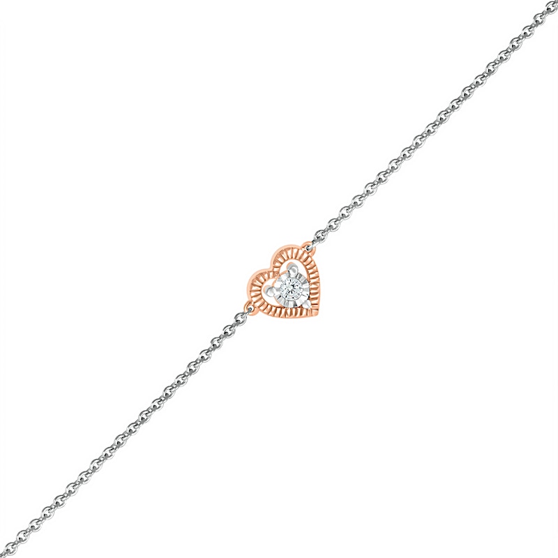 Diamond Accent Solitaire Heart Anklet in Sterling Silver and 10K Rose Gold – 10"|Peoples Jewellers