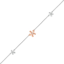 Diamond Accent Flower Anklet in Sterling Silver and 10K Rose Gold – 10&quot;