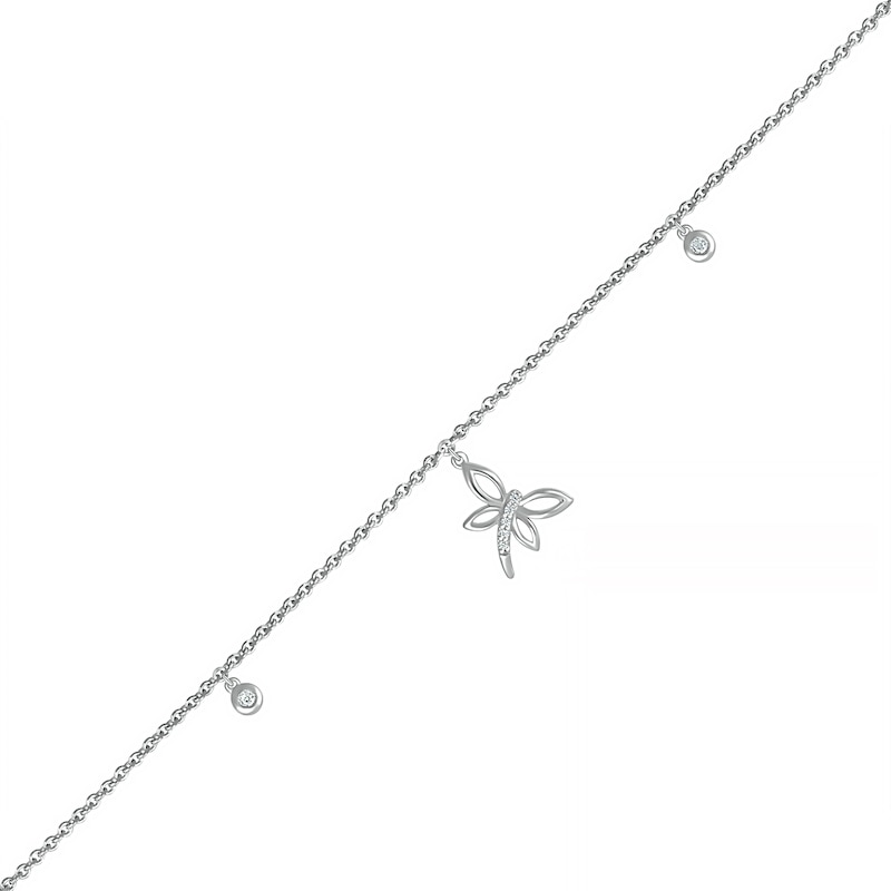 0.04 CT. T.W. Diamond Dragonfly Anklet in Sterling Silver – 10"