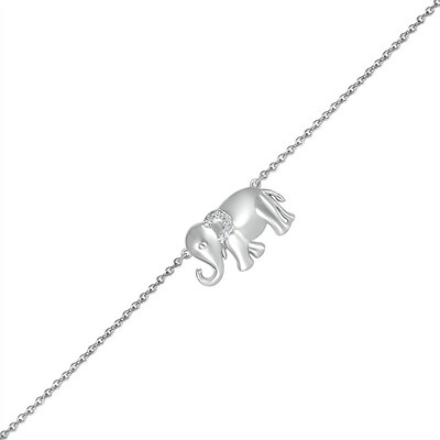 Diamond Accent Elephant Anklet in Sterling Silver – 10"