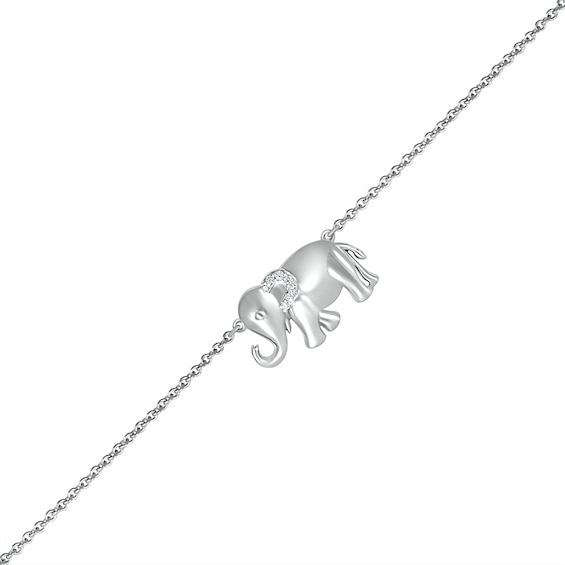 Diamond Accent Elephant Anklet in Sterling Silver – 10"