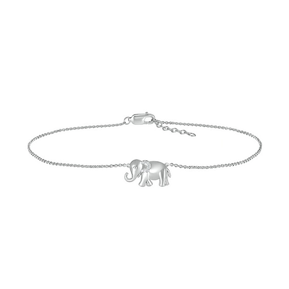 Diamond Accent Elephant Anklet in Sterling Silver – 10"