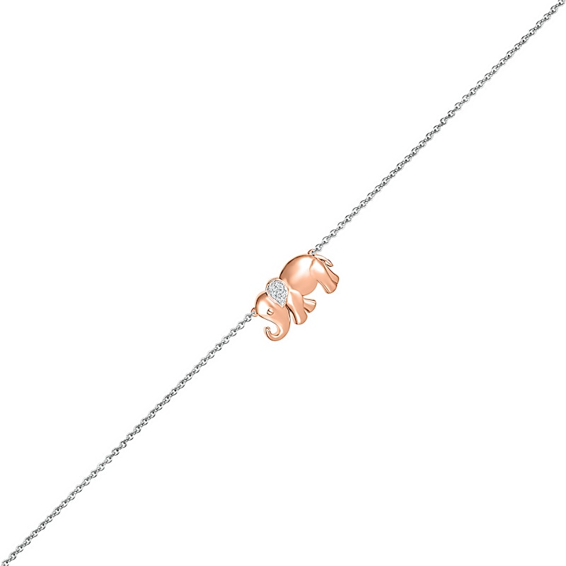 Diamond Accent Elephant Anklet in Sterling Silver and 10K Rose Gold – 10"|Peoples Jewellers