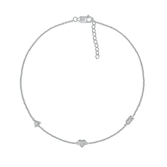 0.04 CT. T.W. Diamond Heart Arrow Anklet in Sterling Silver – 10"