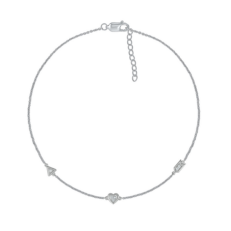 0.04 CT. T.W. Diamond Heart Arrow Anklet in Sterling Silver – 10"|Peoples Jewellers