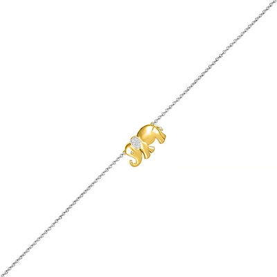 Diamond Accent Elephant Anklet in Sterling Silver and 10K Gold – 10"