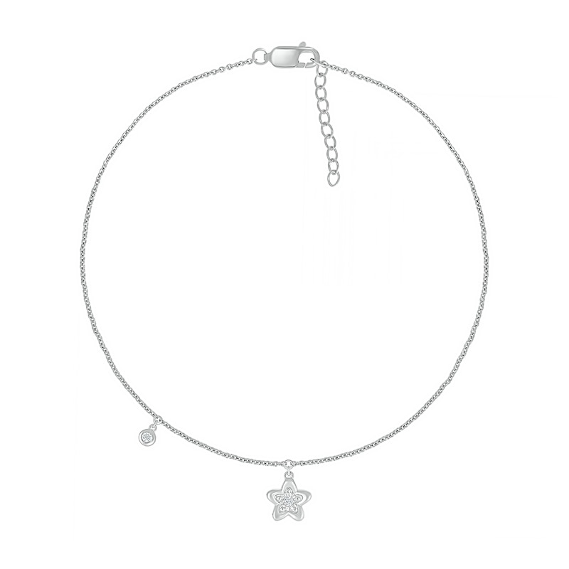 Diamond Accent Flower Anklet in Sterling Silver – 10"