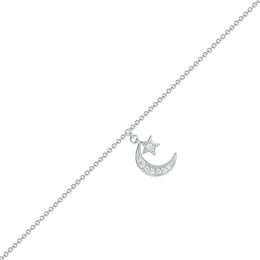 0.04 CT. T.W. Diamond Crescent Moon and Star Anklet in Sterling Silver – 10&quot;