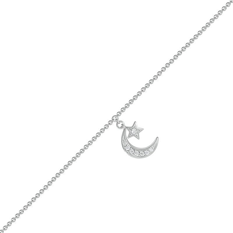 0.04 CT. T.W. Diamond Crescent Moon and Star Anklet in Sterling Silver – 10"|Peoples Jewellers