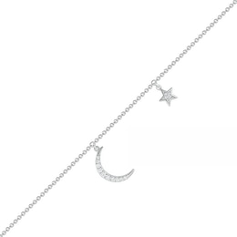 0.065 CT. T.W. Diamond Crescent Moon and Star Anklet in Sterling Silver – 10&quot;