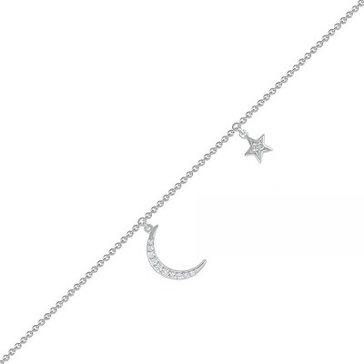 0.065 CT. T.W. Diamond Crescent Moon and Star Anklet in Sterling Silver – 10"