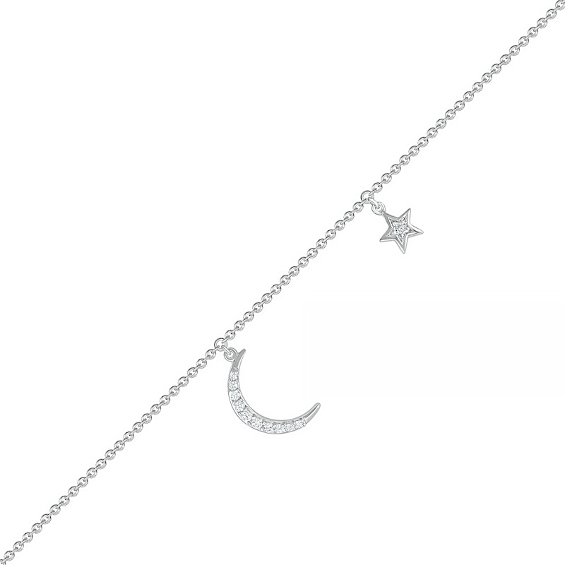 0.065 CT. T.W. Diamond Crescent Moon and Star Anklet in Sterling Silver – 10"|Peoples Jewellers