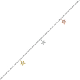 Diamond Accent Triple Star Anklet in Sterling Silver and 10K Two-Tone Gold – 10&quot;