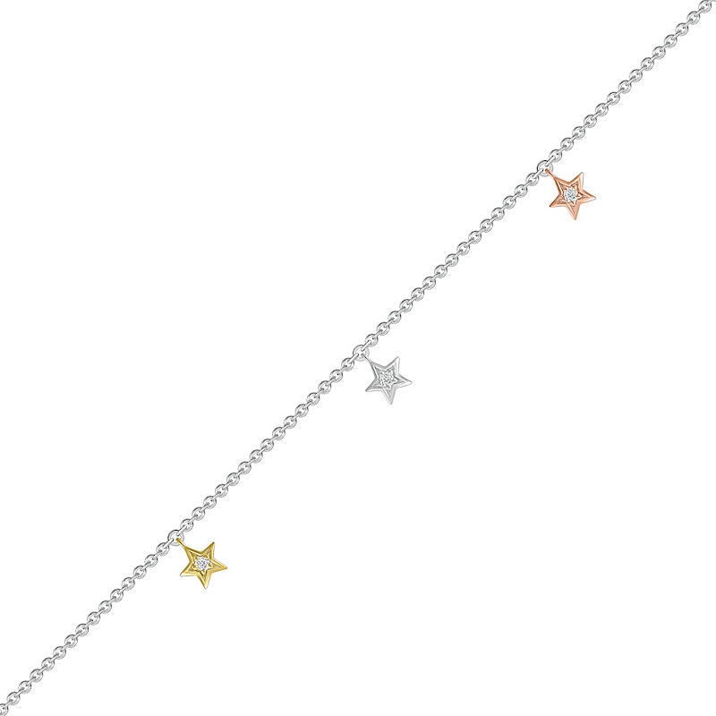 Diamond Accent Triple Star Anklet in Sterling Silver and 10K Two-Tone Gold – 10"