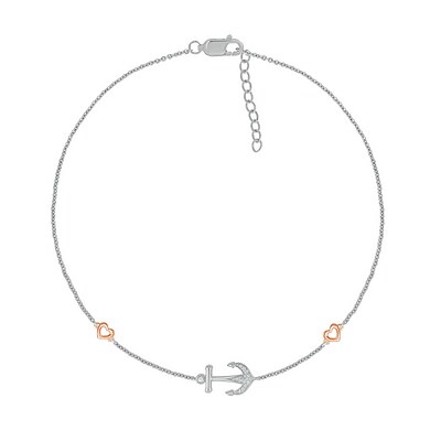 0.04 CT. T.W. Diamond Heart and Anchor Anklet in Sterling Silver and 10K Rose Gold – 10"