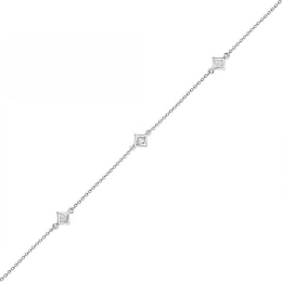 0.04 CT. T.W. Diamond Triple Tilted Square Frame Anklet in Sterling Silver – 10&quot;