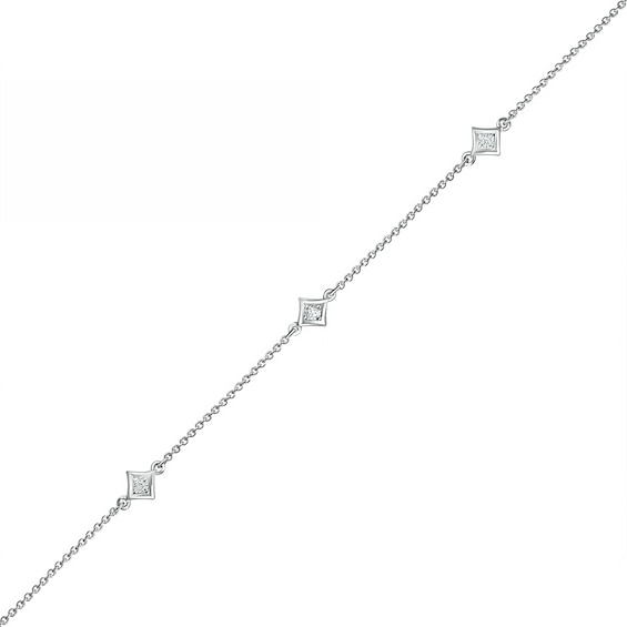 0.04 CT. T.W. Diamond Triple Tilted Square Frame Anklet in Sterling Silver – 10"