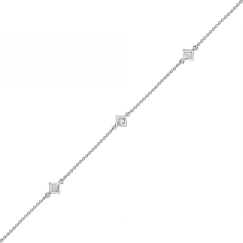 0.04 CT. T.W. Diamond Triple Tilted Square Frame Anklet in Sterling Silver – 10"|Peoples Jewellers