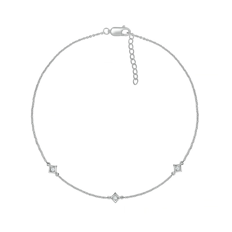 0.04 CT. T.W. Diamond Triple Tilted Square Frame Anklet in Sterling Silver – 10"|Peoples Jewellers