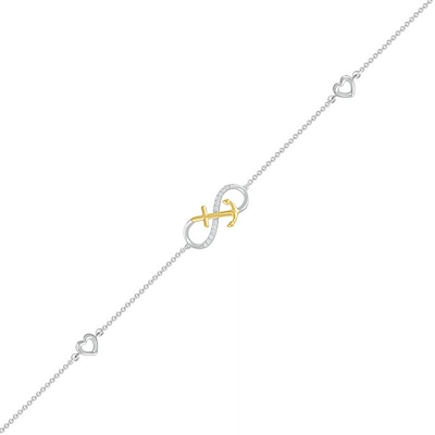 0.04 CT. T.W. Diamond Infinity Anchor Anklet in Sterling Silver and 10K Gold – 10"