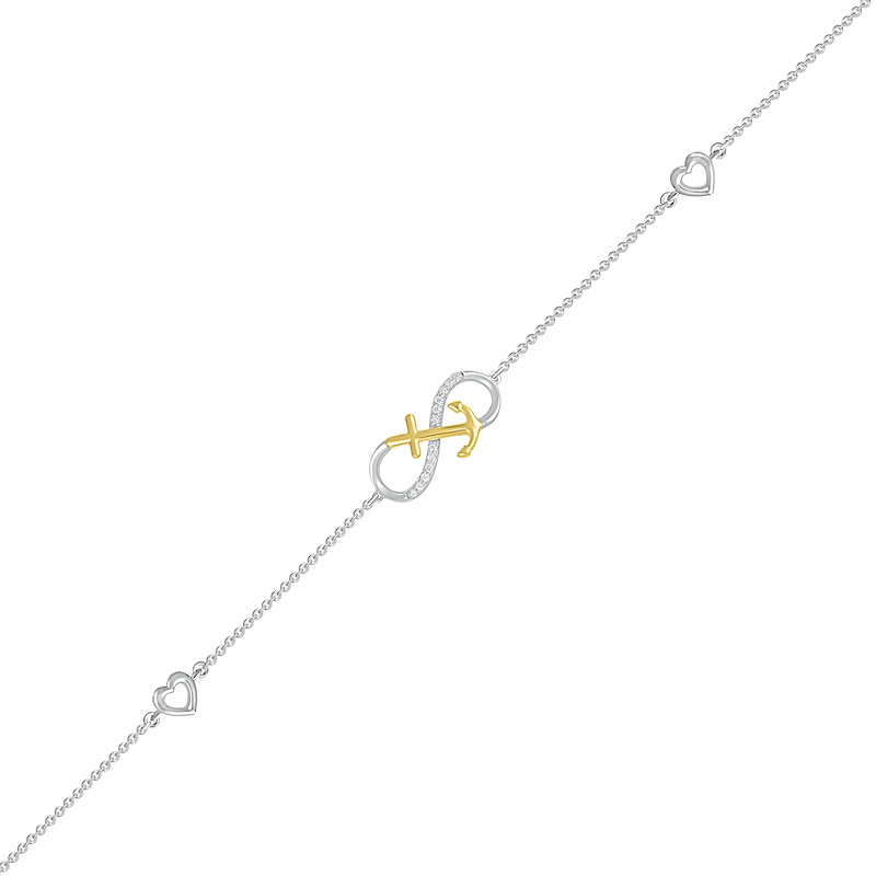 0.04 CT. T.W. Diamond Infinity Anchor Anklet in Sterling Silver and 10K Gold – 10"