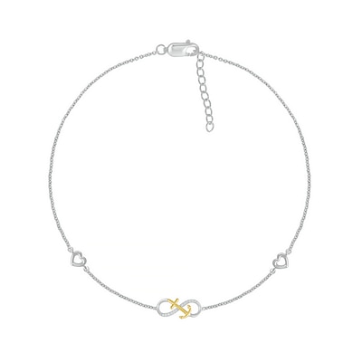 0.04 CT. T.W. Diamond Infinity Anchor Anklet in Sterling Silver and 10K Gold – 10"