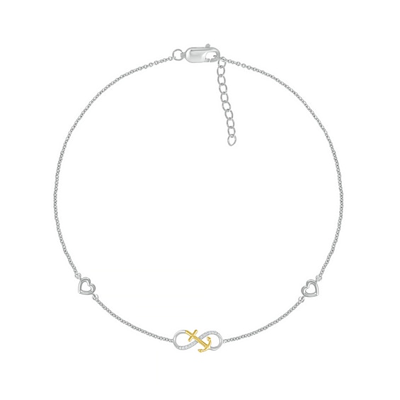 0.04 CT. T.W. Diamond Infinity Anchor Anklet in Sterling Silver and 10K Gold – 10"