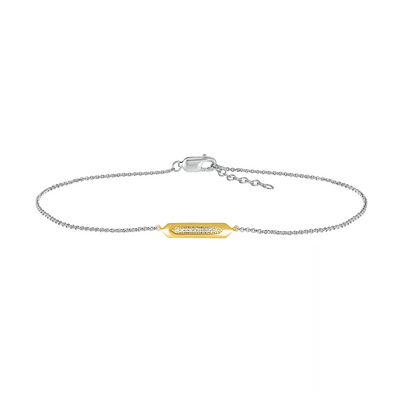 0.04 CT. T.W. Diamond Bar Anklet in Sterling Silver and 10K Gold – 10"