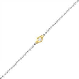 Diamond Accent Solitaire Circle Anklet in Sterling Silver and 10K Gold – 10&quot;