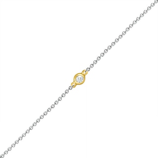 Diamond Accent Solitaire Circle Anklet in Sterling Silver and 10K Gold – 10"