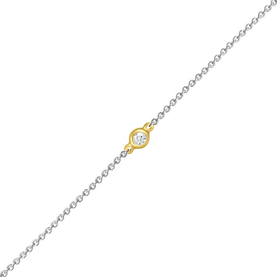 Diamond Accent Solitaire Circle Anklet in Sterling Silver and 10K Gold – 10"