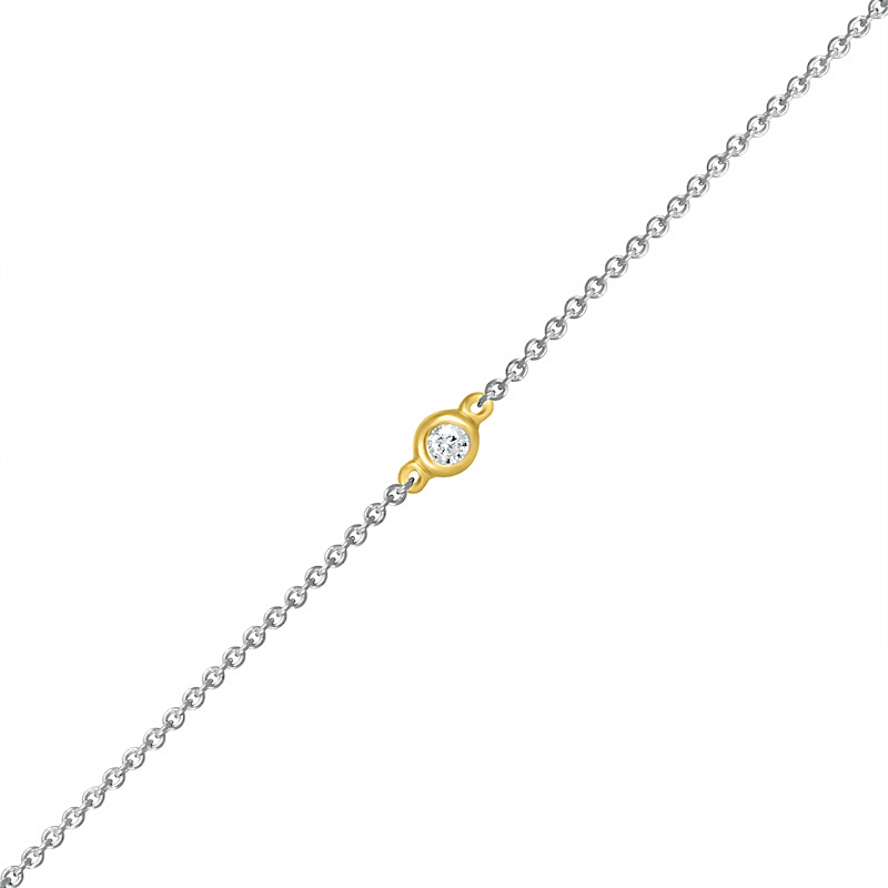 Diamond Accent Solitaire Circle Anklet in Sterling Silver and 10K Gold – 10"