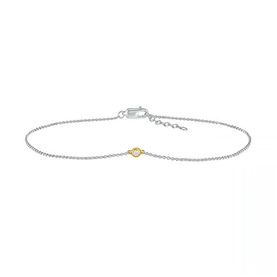 Diamond Accent Solitaire Circle Anklet in Sterling Silver and 10K Gold – 10"