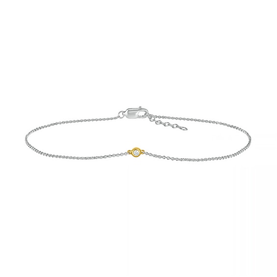 Diamond Accent Solitaire Circle Anklet in Sterling Silver and 10K Gold – 10"