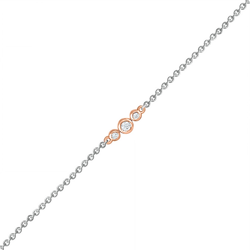 0.065 CT. T.W. Diamond Circle Trio Anklet in Sterling Silver and 10K Rose Gold – 10"