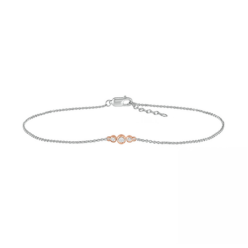 0.065 CT. T.W. Diamond Circle Trio Anklet in Sterling Silver and 10K Rose Gold – 10"|Peoples Jewellers
