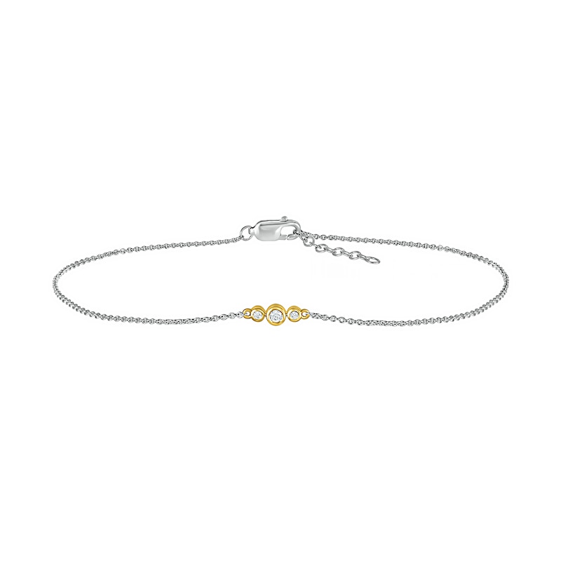 0.065 CT. T.W. Diamond Circle Trio Anklet in Sterling Silver and 10K Gold – 10"