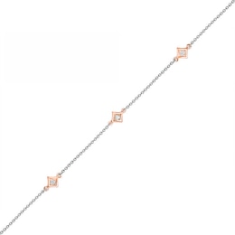 0.04 CT. T.W. Diamond Triple Tilted Square Frame Anklet in Sterling Silver with 14K Rose Gold Plate – 10&quot;