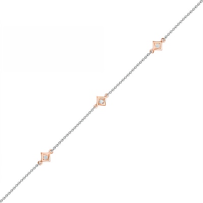 0.04 CT. T.W. Diamond Triple Tilted Square Frame Anklet in Sterling Silver with 14K Rose Gold Plate – 10"