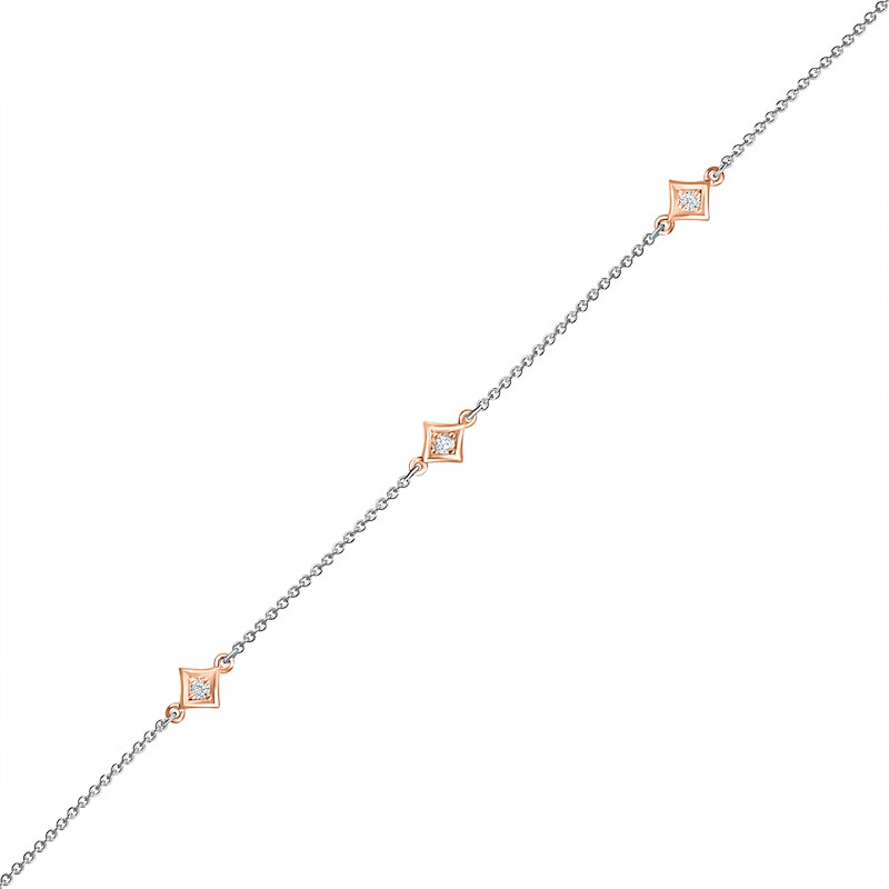 0.04 CT. T.W. Diamond Triple Tilted Square Frame Anklet in Sterling Silver with 14K Rose Gold Plate – 10"|Peoples Jewellers